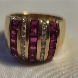 Ruby and Diamond Ring in 14k Solid Yellow Gold